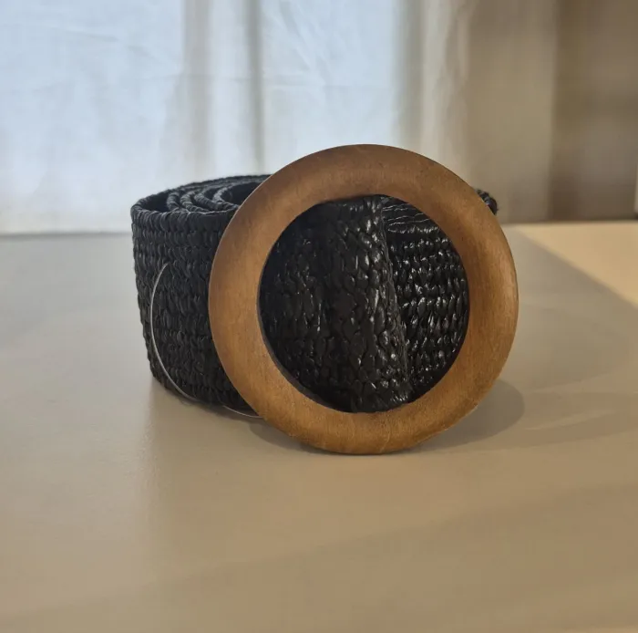 Cinto rafia elastizado, hebilla madera