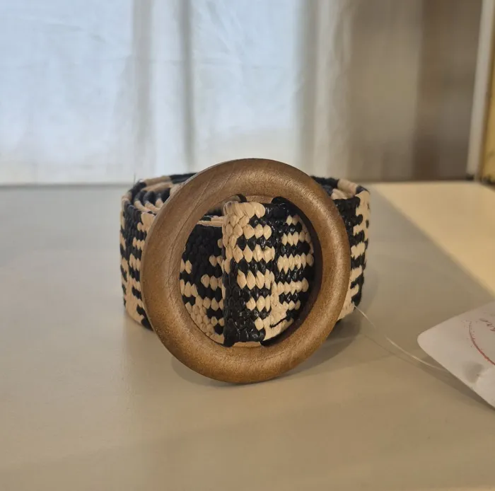 Cinto rafia elastizado, hebilla madera 2