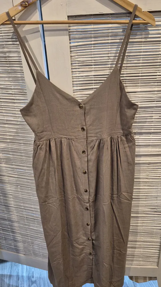Vestido lino spandex, con botones 