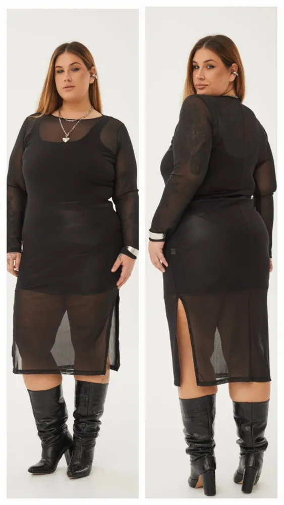 Vestido microtul, manga larga
