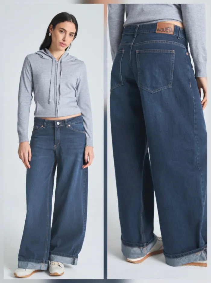 Jean Inquieta, wide leg, rígido 