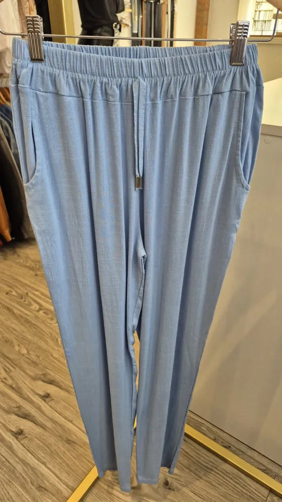 Pantalón palazo recto, lino spandex 
