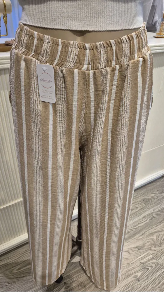 Pantalón palazo lino, rayas