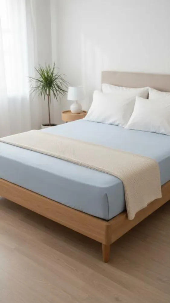 Sabana Ajustable Queen | 144 Hilos Mixta Celeste