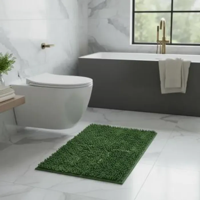 Alfombra de Baño Shaggy | Verde Oscuro