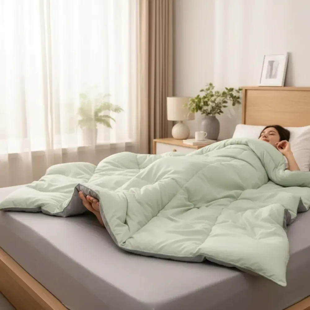 Acolchado Reversible 1 1/2p | Verde-Gris