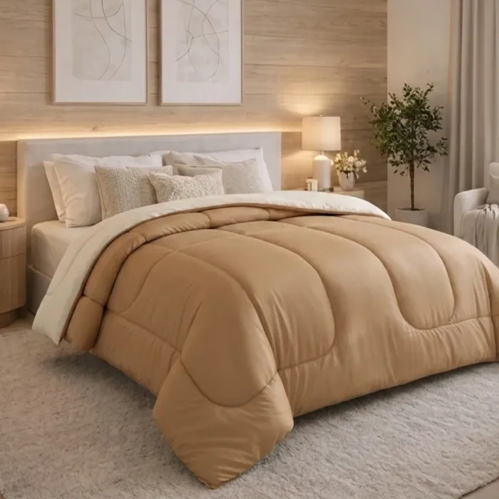 Acolchado Reversible 1 1/2p | Caramelo-Beige
