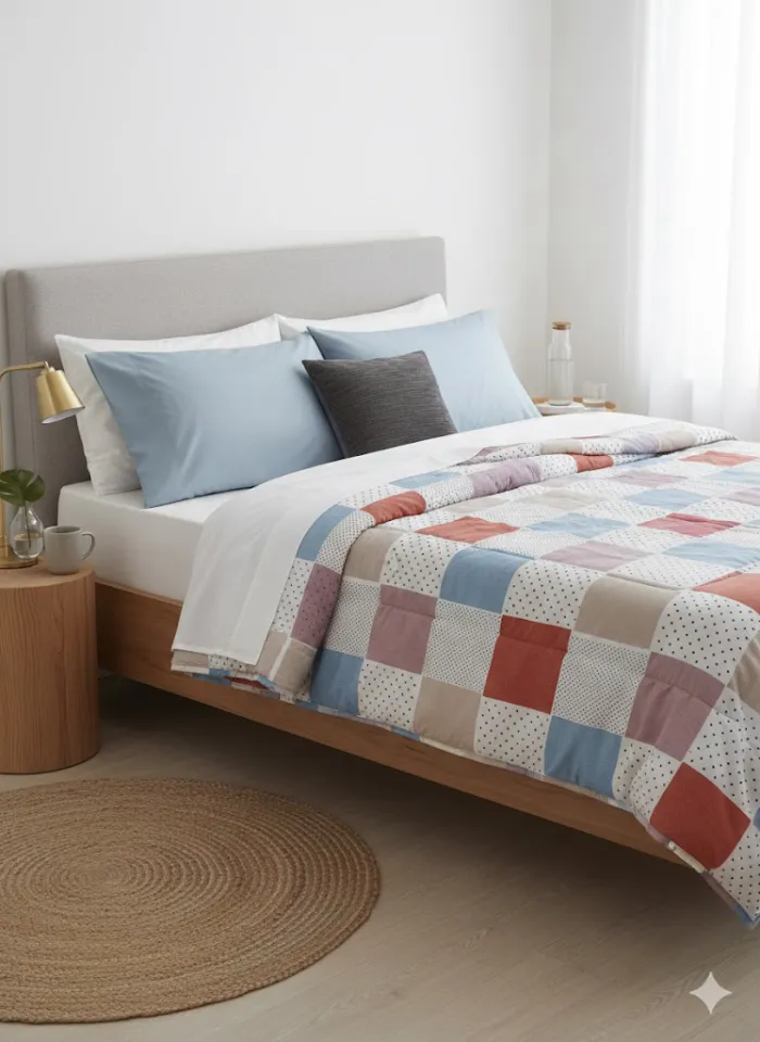 Acolchado Estampado Reversible | 1 1/2p Cuadros