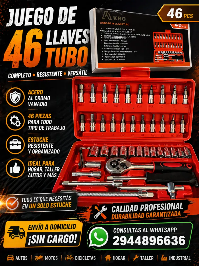 Caja Set Herramientas Juego Llave Tubo Crique Kit 