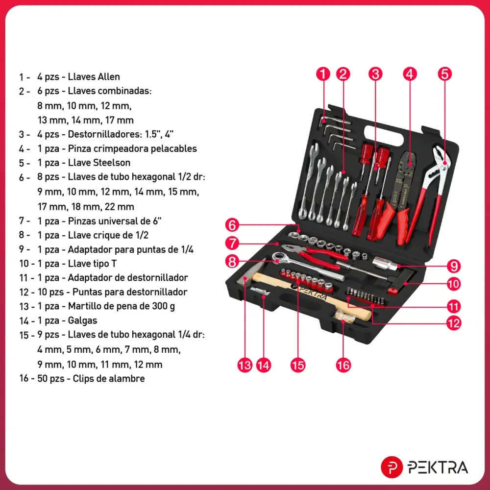 Set De Herramientas 100 Pzs Maletín Llave Pinzas 2