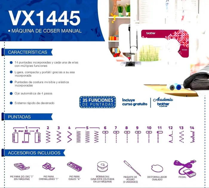 Máquina De Coser Brother VX1445 Con 14 Puntadas