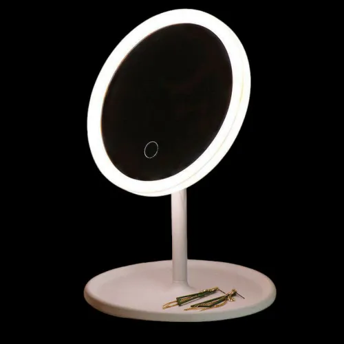 ESPEJO REDONDO INCLINABLE CON BASE Y LUZ LED – 17. 3