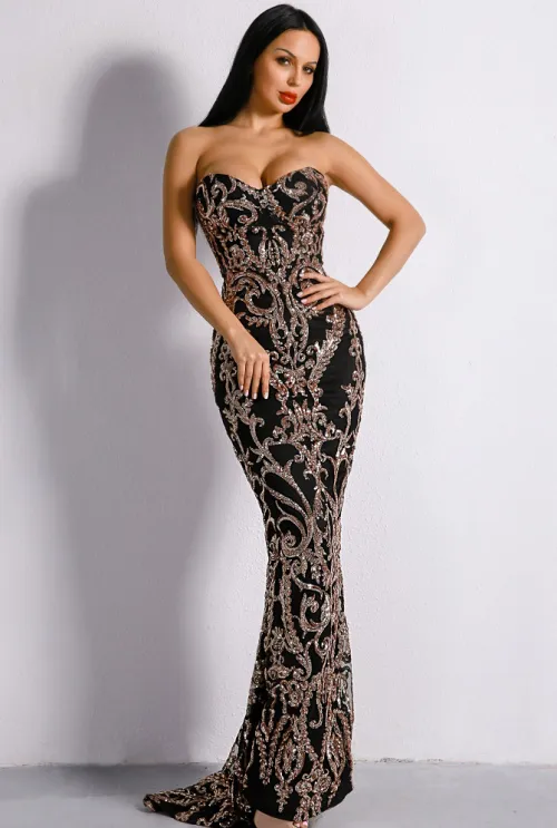 Black Embellished Sequin Gown 2