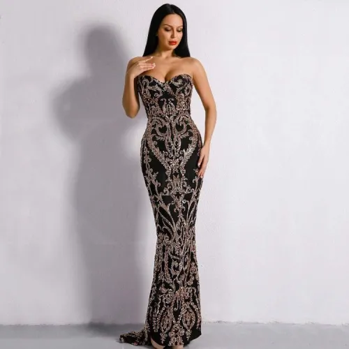 Black Embellished Sequin Gown 3