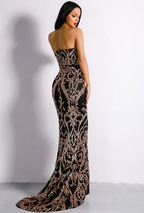 Black Embellished Sequin Gown 4