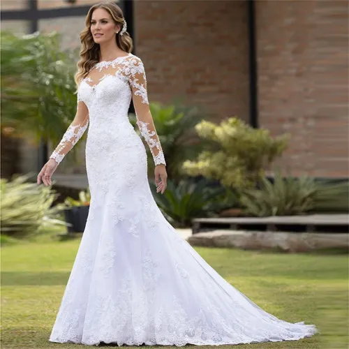 Elegant Mermaid Wedding Dress – Long Sleeves 