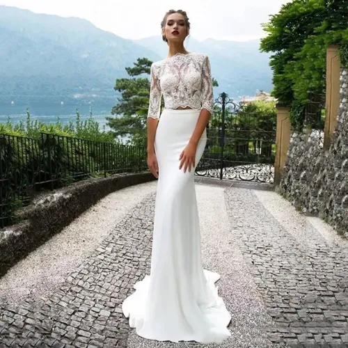 Bohemian Beach Bliss–Two-Piece Lace Wedding Dress 2