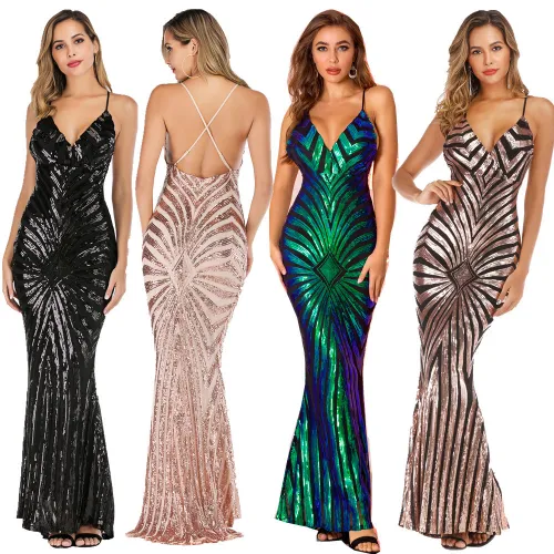 Floor-Length Sequin Elegant Evening Dress
