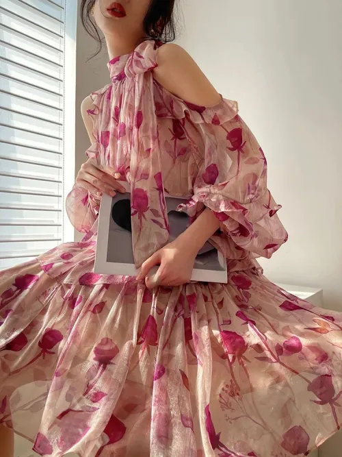 Boho Romantic Floral Ruffle Dress  2