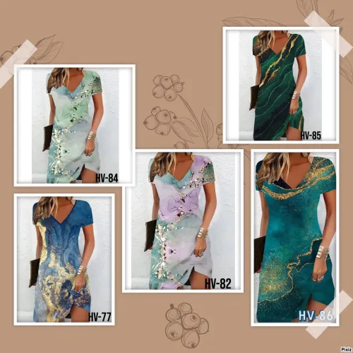 Casual Elegant 3D Marble Print V-Neck Mini Dress