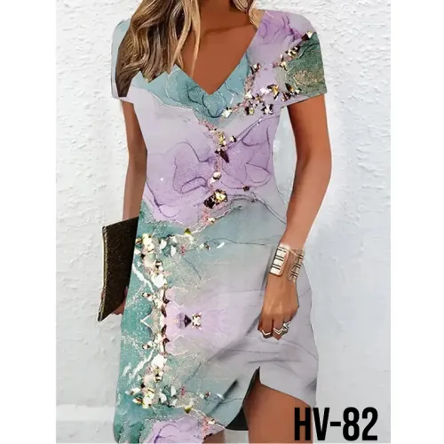 Casual Elegant 3D Marble Print V-Neck Mini Dress 2