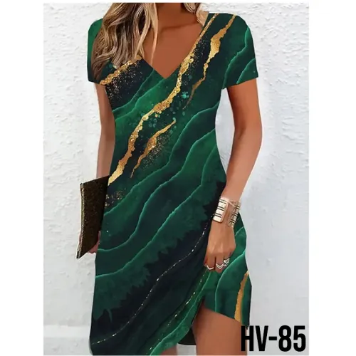 Casual Elegant 3D Marble Print V-Neck Mini Dress 4