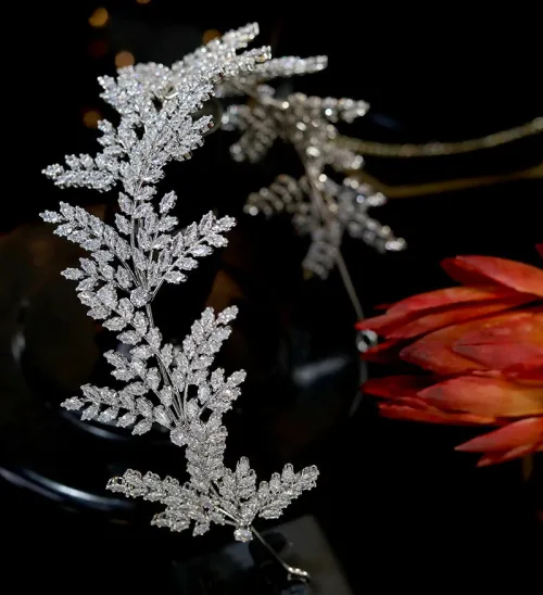 Elegant Bridal Leaf Tiara – Sparkling Crystal Head 4