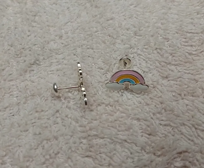 Aros de Plata con diseño de Arcoíris con Nubes