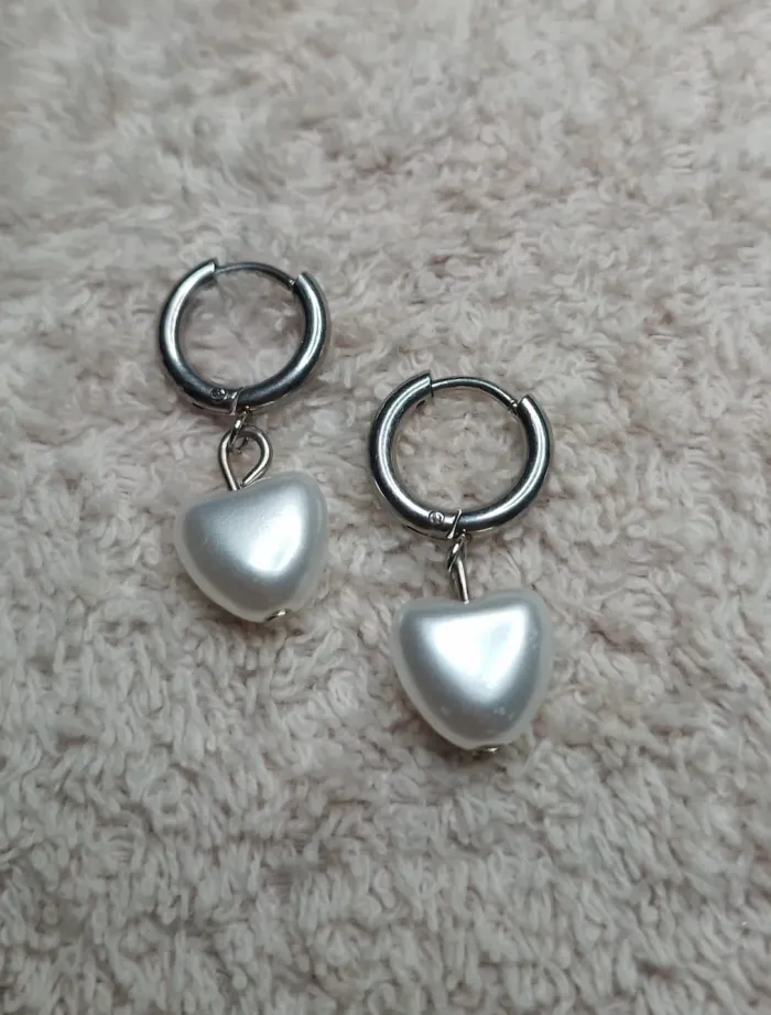 Aros de Acero Quirúrgico de Perla en Forma de Corazón