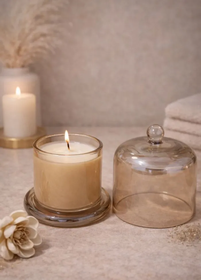 Vela de soja con campana de vidrio