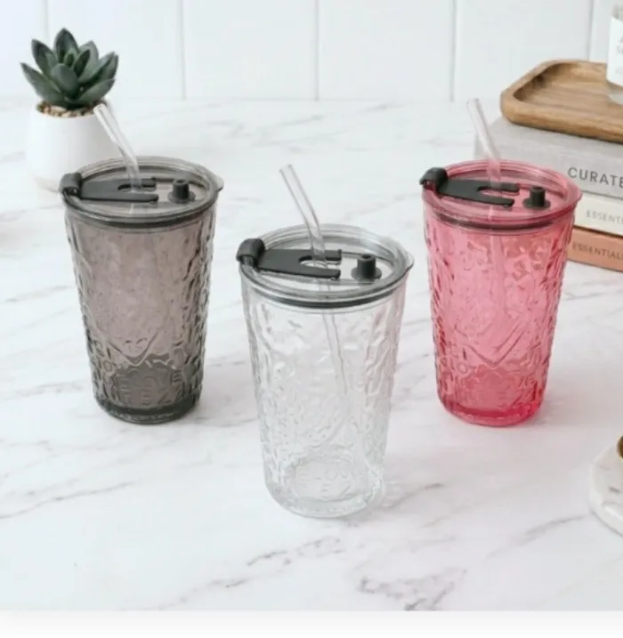 Vaso de vidrio con sorbete lisos