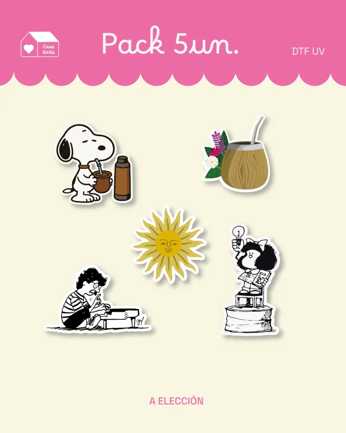 Pack 5U. stickers DTF UV a elección