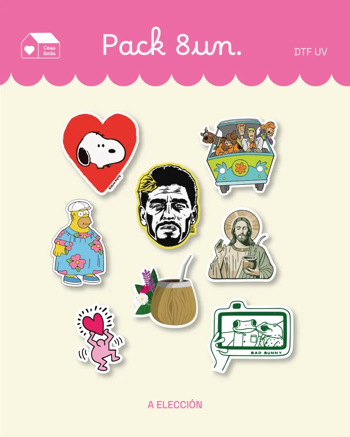 Pack de 8u. stickers DTF UV a elección