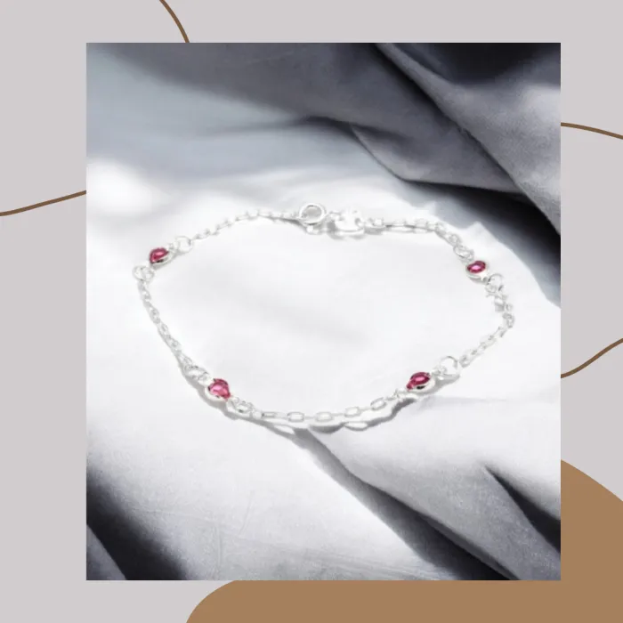 Pulsera Acero blanco con cubic rosa 19 cm