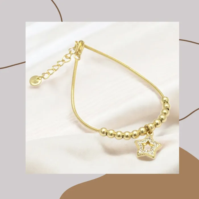 Pulsera Acero dorado estrella 17 a 20 cm