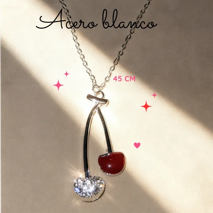Collar de Acero Blanco con Cereza