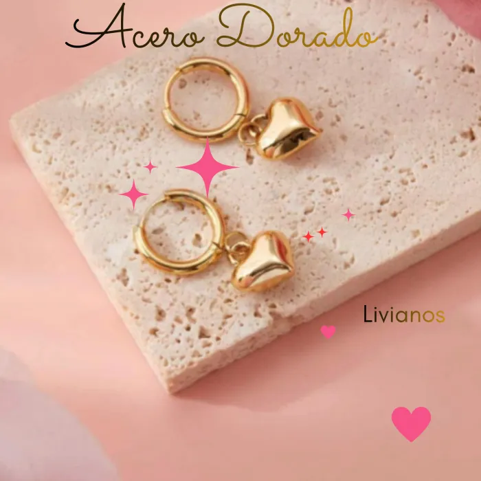 Pendientes de Acero Dorado con Corazón