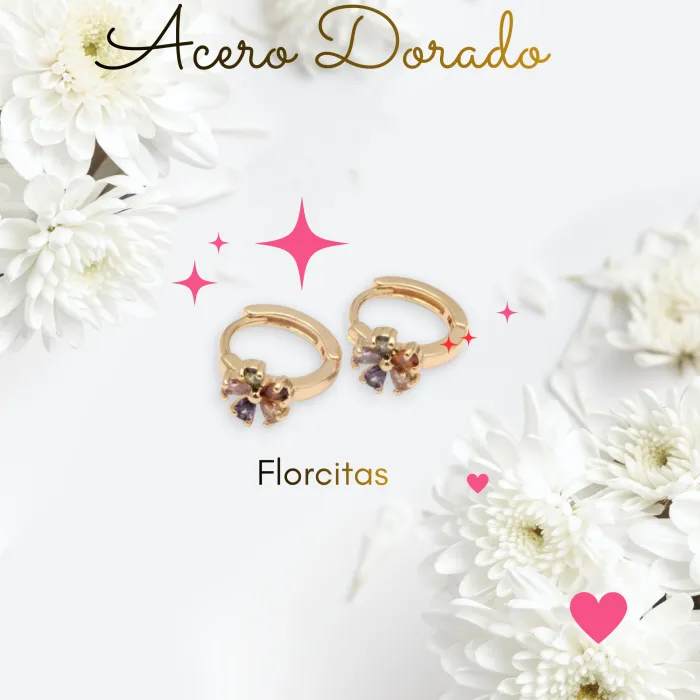 Aros Acero Dorado Florcitas