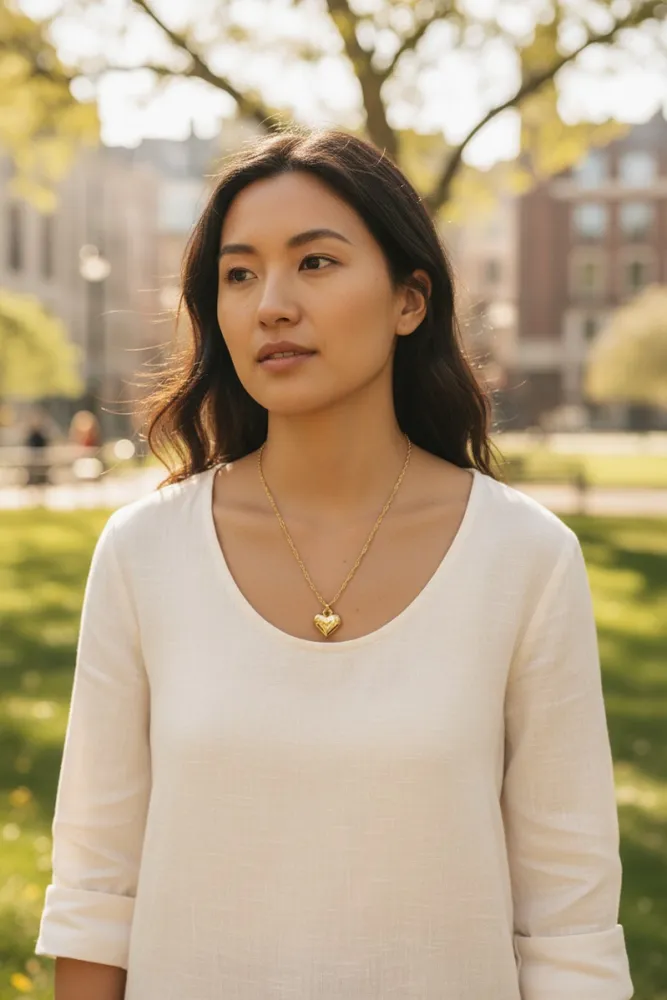 Collar de Acero Dorado con Corazón 2