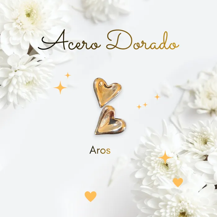 Aros de Acero Dorado en Forma de Corazón