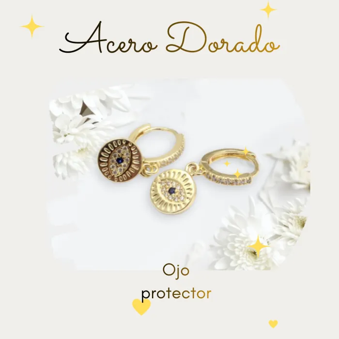 Aros de Acero Dorado Ojo Protector