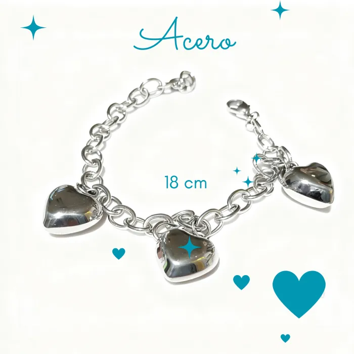 Pulsera de Acero con Corazones 18 cm