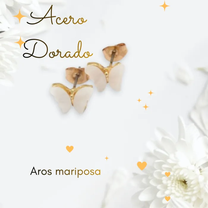 Aros mariposa de acero dorado