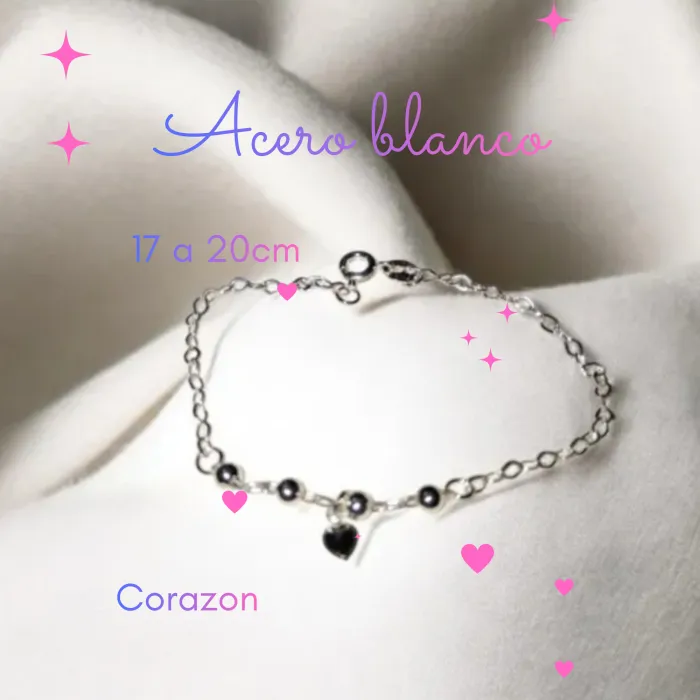 Pulsera de Acero Blanco con Corazón
