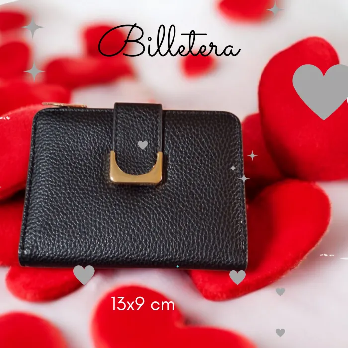 Billetera de cuero ecologico Negra 13x9 cm 