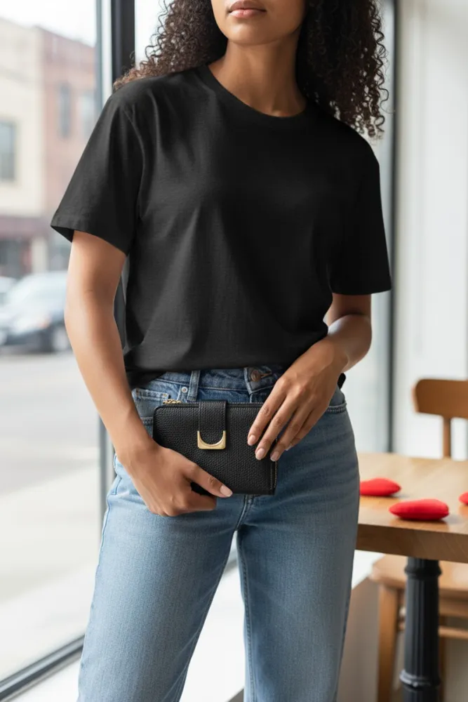 Billetera de cuero ecologico Negra 13x9 cm  2