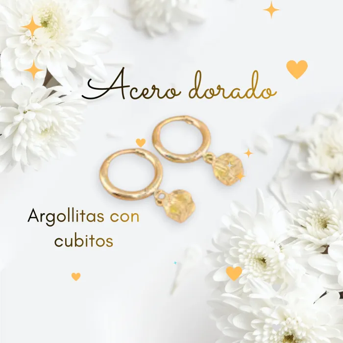 Argollitas de Acero Dorado con Cubitos