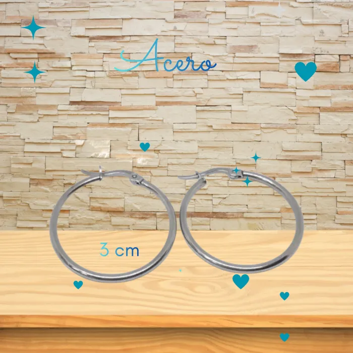Aros Argollas Acero 3 cm Cierre Italiano