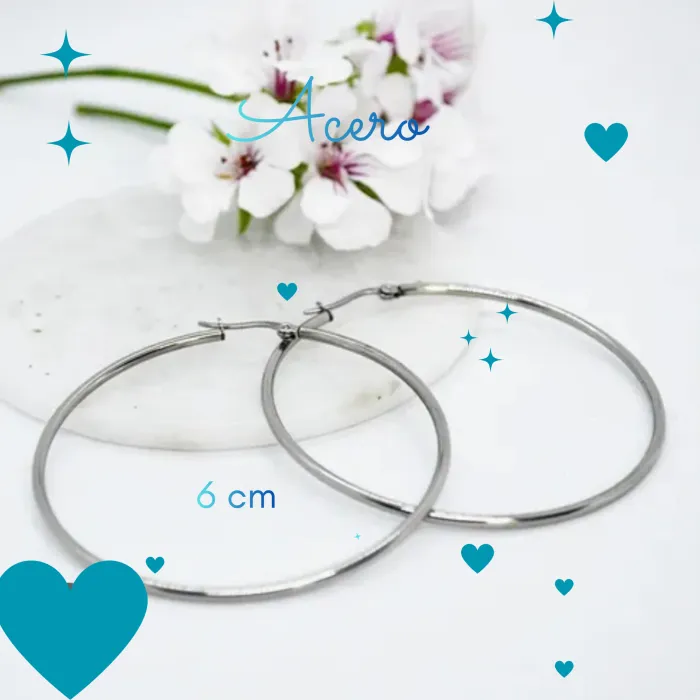 Aros Argollas Acero 6 cm