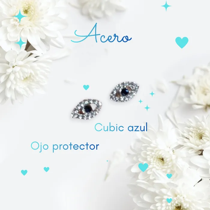 Aros Ojo Protector de Acero con Cubic Azul